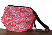 Shoulder bag with round shoulder strap half moon bohemian floral shape